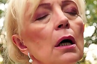 Hairy european granny pussyfucked outdoors 6 min