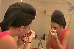 Hot Chick Putting On Her Makeup