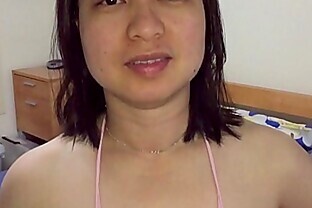Asian MILF - Pussy Playing For XVideos Fans in Pink Body Stockings