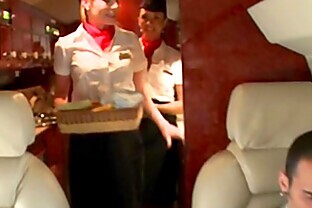 Femdom CFNM stewardesses fuck rude passenger