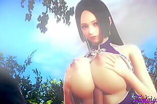 One Piece Hentai 3D - Boa Hancock rubbing tits, boobjob and cowgirl in the garden