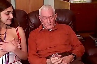 young brunette first time debut with grandpa