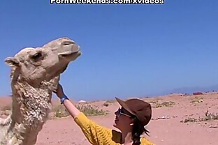 Pretty girl has sex on sandy beach