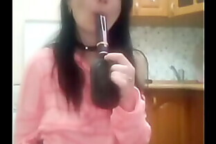 With Hairbrush Masturbation