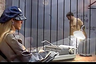Horny blondes bangs a handsome male in the jail