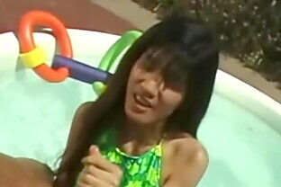 Asian MILF In The Pool Hot Handjob Moment Of Experience