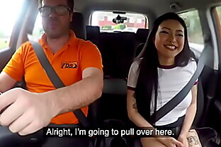 Public Asian babe car fucked outdoor by driving tutor