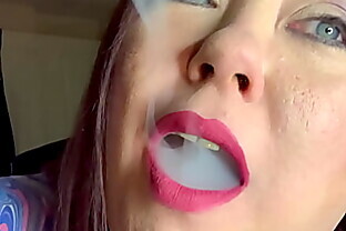 BBW Mistress Tina Snua Smoking A Cork Cigarette With Nose Exhales, Snap Inhales, Smoke Rings & Drifting