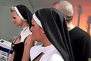 Two naughty nuns get surprised with big hard cocks