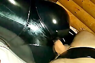 Me fucking my wife's big ass in black latex catsuit at home