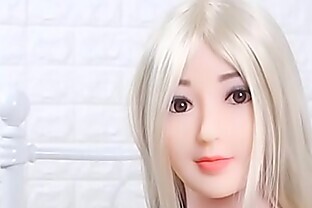 Blonde asian sex doll with huge tits waiting for cumshots