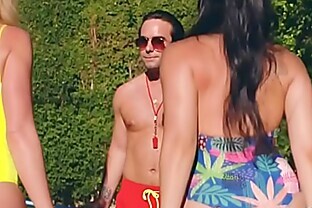 MILFs sharing pool guys dick in a threesome