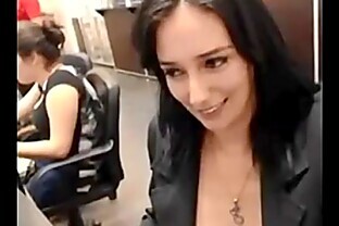 Beauty almost getting caught flashing in internet cafe