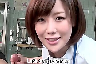 Subtitled CFNM Japanese female doctor gives patient handjob