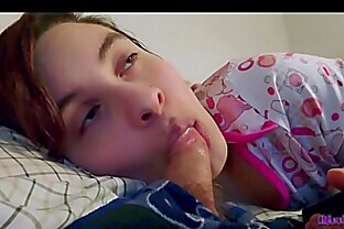 Little Kiwwi sucks your cock like a PACIFIER while watching TV.