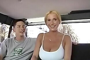Shaved head Lovers with Baseball bat bus