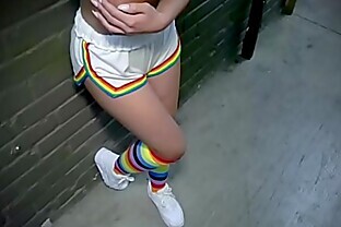 Tiny teen in blowbang sucks black shlongs