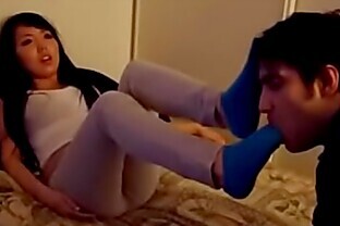 Asian girl gets her socks and feet worshipped - watch more on