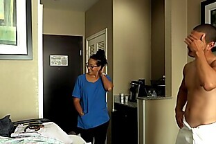 ROOM SERVICE! Slutty Latina maid Jolla fucks hotel guest and makes a mess in the room.