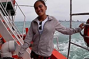 Public amateur blowjob by his Asian teen girlfriend after a boat trip